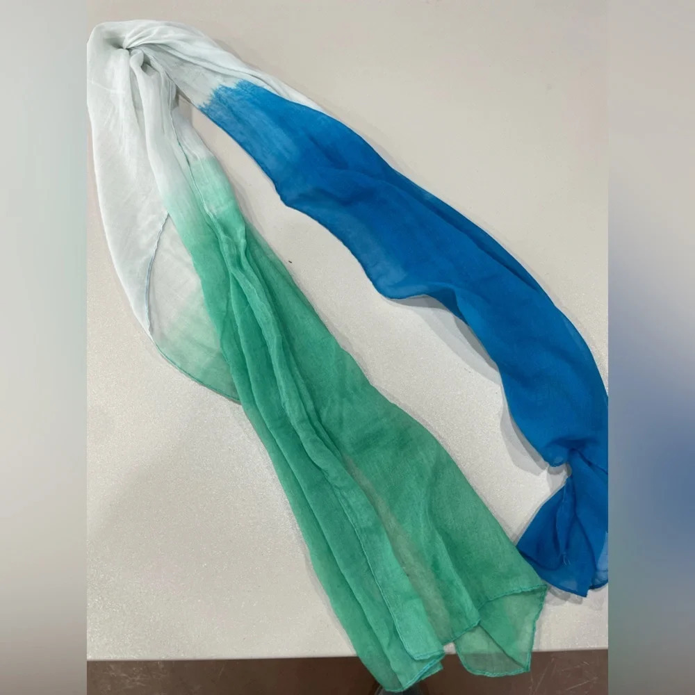 Charming Charlie Scarf White with Blue and Green 100% Polyester GUC